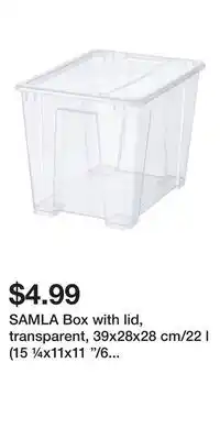 IKEA SAMLA Box with lid, transparent, 39x28x28 cm/22 l (15 ¼x11x11 /6 gallon) offer