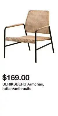 IKEA ULRIKSBERG Armchair, rattan/anthracite offer
