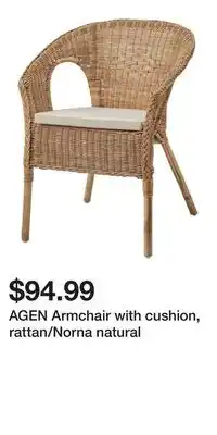 IKEA AGEN Armchair with cushion, rattan/Norna natural offer