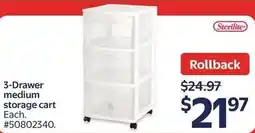 Walmart Sterilite 3-Drawer medium storage cart offer