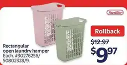Walmart Sterilite rectangular open laundry hamper offer