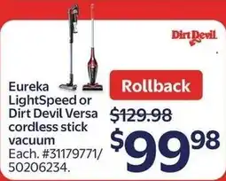 Walmart Dirt devil eureka lightspeed or dirt devil versa cordless stick vacuum offer