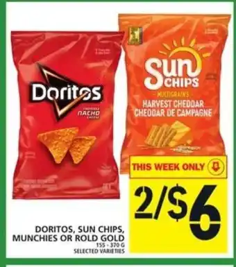 Food Basics Doritos Sun Chips Munchies or Rold Gold offer