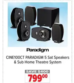 2001 Audio Video CINE100CT PARADIGM 5 Sat Speakers & Sub Home Theatre System offer