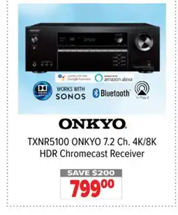 2001 Audio Video TXNR5100 ONKYO 7.2 Ch. 4K/8K HDR Chromecast Receiver offer