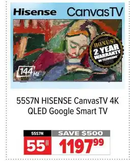 2001 Audio Video HISENSE 55 CanvasTV 4K QLED Google Smart TV offer
