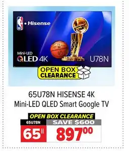 2001 Audio Video 65U78N HISENSE 4K Mini-LED QLED Smart Google TV offer