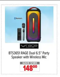 2001 Audio Video BTS3651 RAGE Dual 6.5 Party Speaker with Wireless Mic offer