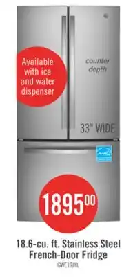 The Brick GE 33 18.6 Cu. Ft. French-Door Refrigerator - Stainless Steel Fingerprint Resistant - GWE19JYLFS offer