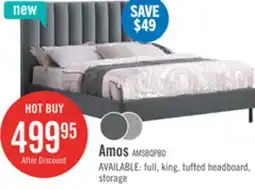 The Brick Amos Upholstered Platform Bed in Charcoal Fabric with Channelled Headboard - Queen Size offer