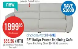 The Brick Cindy Crawford Home Kailyn 92 Fabric Power Reclining Sofa with Power Headrests - Beige offer