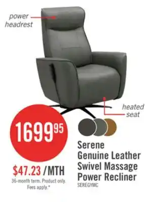 The Brick Serene 31 Genuine Leather Power Reclining Massage Chair with Power Headrest and Heated Seat - Grey offer