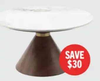 The Brick Alwin 31.5 Modern Round Coffee Table with White Sintered Stone Top - Brown offer
