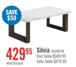 The Brick Silvia 48 Modern Coffee Table - White and Grey Marble Look with Brown Wood Legs offer