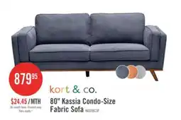 The Brick Kort & Co. Kassia 80 Linen-Look Fabric Condo Size Sofa with Wood Base and Legs - Blue offer