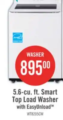 The Brick LG 5.6 Cu. Ft. Smart Top-Load Washer with EasyUnload - Essence White - WT8205CW offer