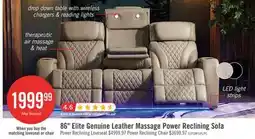 The Brick Elite 86 Genuine Leather Massage Power Reclining Sofa with Power Headrests and Storage Arms - Grey offer