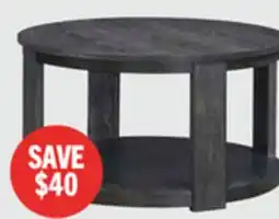 The Brick Declan 31.5 Modern Round Coffee Table with Shelf & Casters - Black offer