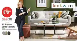 The Brick Kort & Co. Freeman 80 Linen-Look Fabric Condo Size Sofa with Wood Legs - Dove White offer