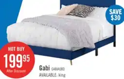 The Brick Gabi Upholstered Bed in Blue Velvet Fabric with Gold Finish Legs, Button Tufted - Queen Size offer
