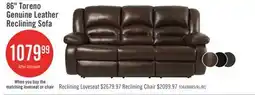 The Brick Toreno 86 Genuine Leather Reclining Sofa - Brown offer