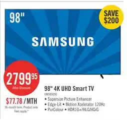 The Brick Samsung 98 4K UHD Edge Lit Dynamic Crystal Colour HDR10+ 120Hz Smart TV (UN98DU9000FXZC) offer