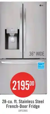 The Brick LG 36 28 Cu. Ft. French-Door Refrigerator - Smudge Proof Stainless Steel - LRFS28XBS offer