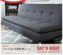 The Brick June 73.2 Linen-Look Fabric Klik Klak Futon with Metal Legs and Tufting - Grey offer