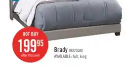 The Brick Brady Upholstered Wingback Bed in Light Grey Fabric with Nailhead Design, Button Tufted - Queen Size offer