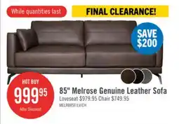 The Brick Melrose 84.5 Top-Grain Genuine Leather Sofa with Metal Legs - Dark Brown offer