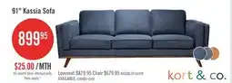 The Brick Kort & Co. Kassia 90.6 Linen-Look Fabric Sofa with Wood Base and Legs - Blue offer