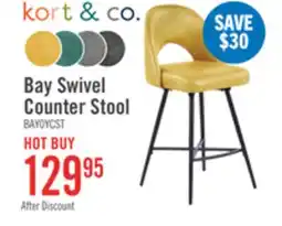 The Brick Kort & Co. Bay Counter-Height Stool with Swivel Seat, Vegan Leather Fabric, Metal - Mustard offer