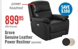 The Brick Grove 36 Genuine Leather Power Reclining Chair with Adjustable Headrest - Black offer