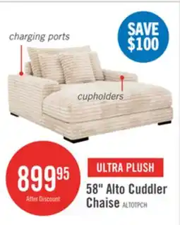 The Brick Alto 58 Ultra Plush Faux Fur Fabric Chaise Lounge with Dual Cupholders and USB Port - Taupe offer