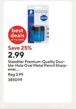 Staples Staedtler Premium-Quality Double-Hole Oval Metal Pencil Sharpener, Assorted Colours offer
