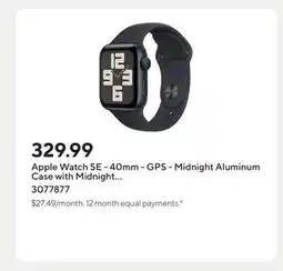 Staples Apple Watch SE - 40mm - GPS - Midnight Aluminum Case with Midnight Sport Band - Medium / Large offer
