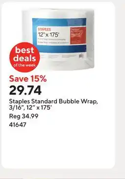 Staples Staples Standard Bubble Wrap, 3/16, 12 x 175' offer