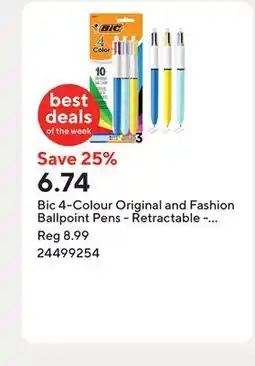 Staples Bic 4-Colour Original and Fashion Ballpoint Pens - Retractable - 1.0mm - Assorted - 3 pk offer