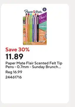Staples Paper Mate Flair Scented Felt Tip Pens - 0.7mm - Sunday Brunch Scents - 12 Pack offer