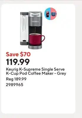 Staples Keurig K-Supreme Single Serve K-Cup Pod Coffee Maker - Grey offer
