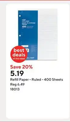 Staples Refill Paper - Ruled - 400 Sheets offer