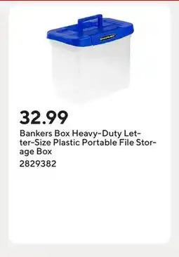 Staples Bankers Box Heavy-Duty Letter-Size Plastic Portable File Storage Box offer
