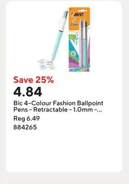 Staples Bic 4-Colour Fashion Ballpoint Pens - Retractable - 1.0mm - Assorted - 2 pk offer