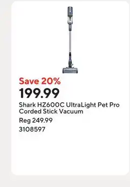 Staples Shark HZ600C UltraLight Pet Pro Corded Stick Vacuum offer