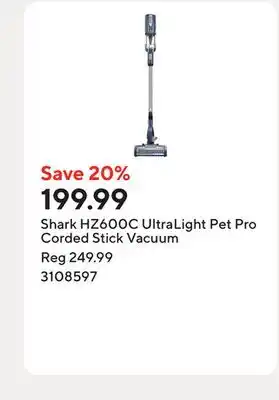 Staples Shark HZ600C UltraLight Pet Pro Corded Stick Vacuum offer