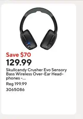 Staples Skullcandy Crusher Evo Sensory Bass Wireless Over-Ear Headphones - True Black offer
