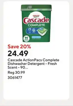 Staples Cascade ActionPacs Complete Dishwasher Detergent - Fresh Scent - 90 Pack offer