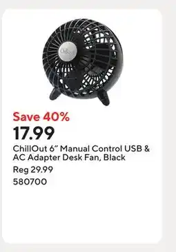 Staples ChillOut 6 Manual Control USB & AC Adapter Desk Fan, Black offer