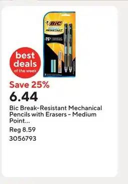 Staples Bic Break-Resistant Mechanical Pencils with Erasers - Medium Point - 0.7mm - Black - 2 pk offer