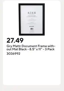 Staples Gry Mattr Document Frame without Mat Black - 8.5 x 11 - 3 Pack offer